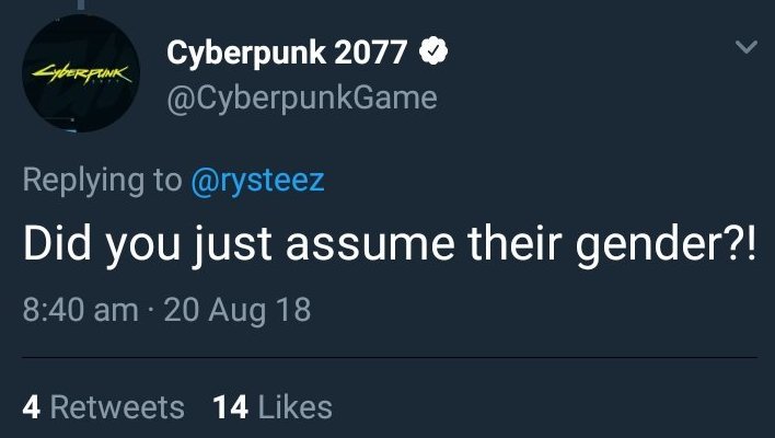 Did you just assume their gender? Как на Cyberpunk 2077 ополчилось пол-твиттера из-за расхожей шутки. - Изображение 2
